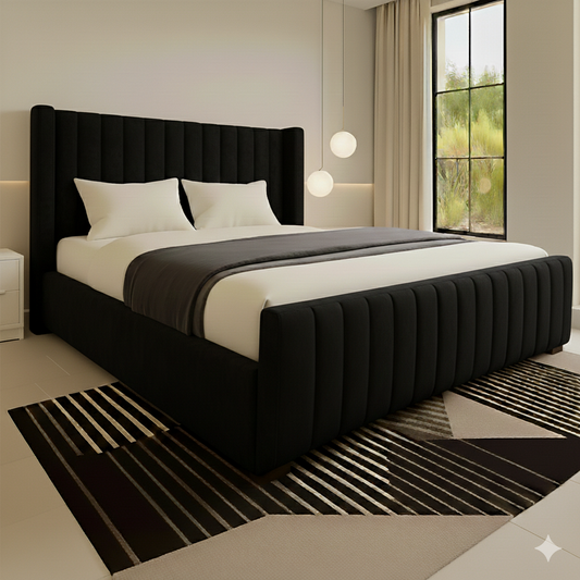 Luxury New York Style Winged Ottoman Bed, Plush Velvet, Divan Storage/Mattress Option – UK Made