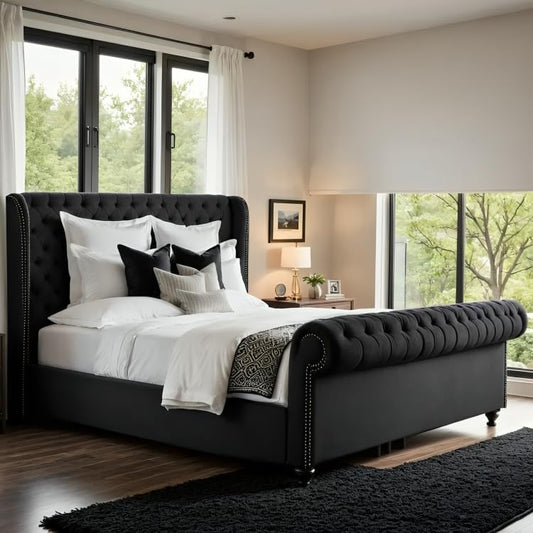Luxury Chesterfield Royal Sleigh Bed Frame – Handcrafted in the UK